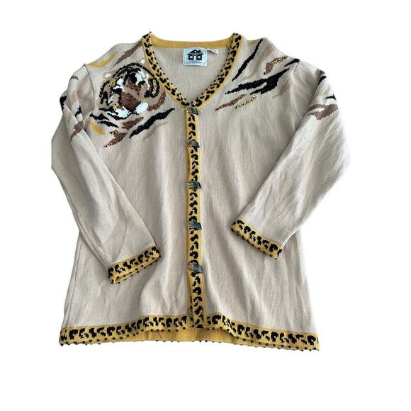 Storybook Knits Women's V-Neck Animal Print Cardigan Sweater Size Medium - Picture 1 of 8